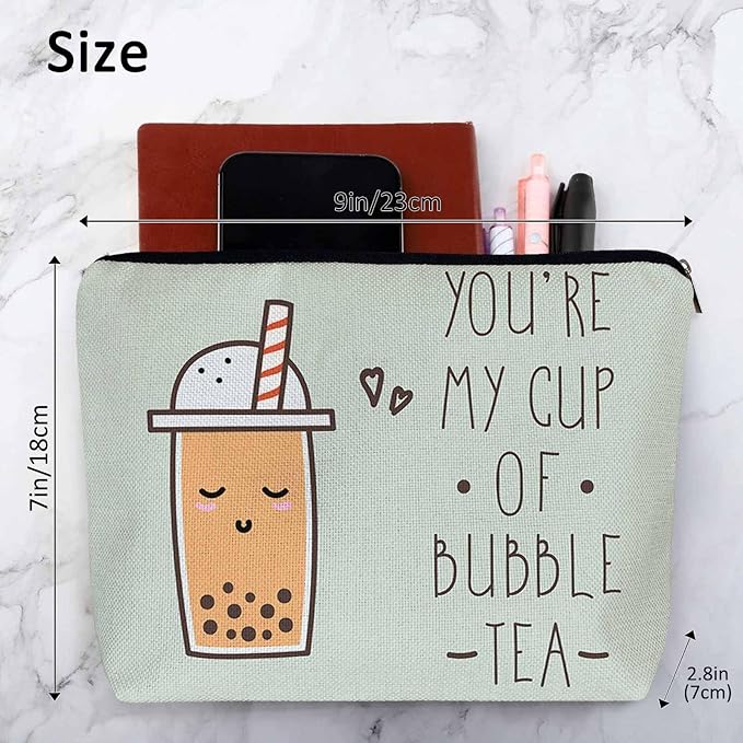 Bubble Milk Tea Cosmetic Bags For Women, Funny Quote Makeup Bag Toiletry Bag Accessories Organizer Storage Bags Makeup Pouch For Travel Business Gym Bathroom You're My Cup Of Bubble Tea