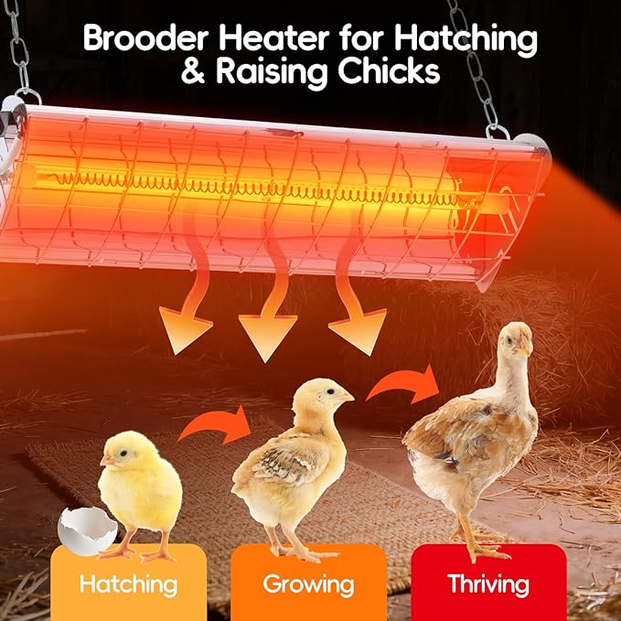 Large Chicken Coop Heater Lamp，400W Carbon Fiber Chicks Brooder Heater Plates with Adjustable Temp & Height,Brooder Heating Lamp for Coop,Ideal for Up to 60 Chicks, Poultry & Livestock Heating