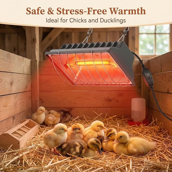 250W Chicken Coop Heater for Chicks Ducks Dog Kennel, Cat Bed, Reptiles, 2 Heating Mode Heat Lamp Warmer for Chicken Coop in Winter, Inside and Outdoor Pet Total 2 Heating Tube as Backup Lamp