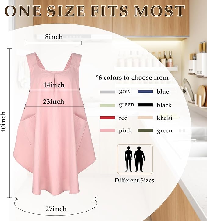 Apron for Women with Pocket Cotton Linen, Japanese Cross Back Apron for Gardening Painting