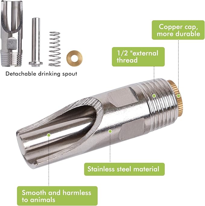 Pig Nipple Waterer for Barrel Kit Stainless Steel Pig Drinker Feeder with Brass Water Tank Connector Kit Automatic Pig Waterer System for Hog Goat Sows Piglets (3 Pig Drinker)