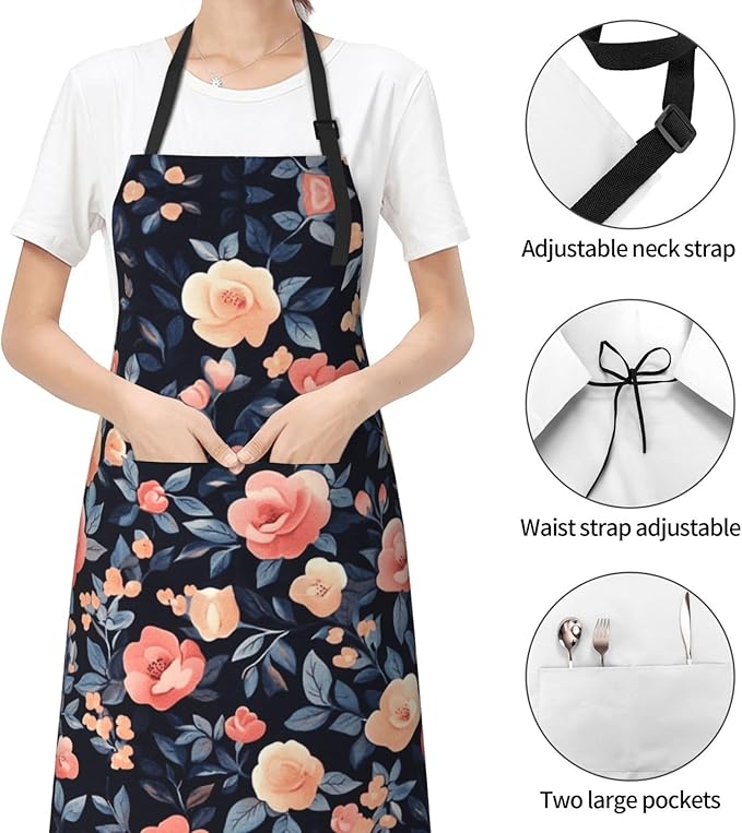 Kitchen Aprons for Men Women Waterproof Apron with 2 Pockets Whale Tail Apron Adjustable Bib Aprons
