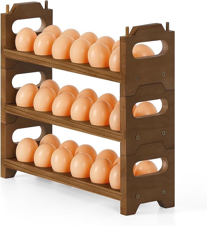 Wooden Egg Holder Countertop Fresh Chicken Egg Holders Storage for Gathering Fresh Eggs, 3-Tier Stackable with 36 Eggs, Farmhouse Home Eggs Rack Organizer Decoration