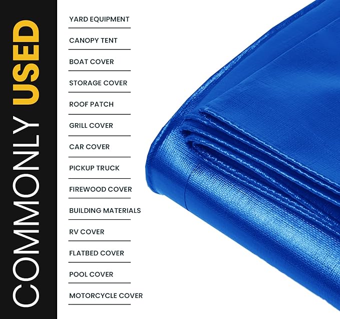 PROTARP Extra Heavy Duty 16 Mil Tarp Cover, Waterproof, UV Resistant, Rip and Tear Proof, Poly Tarpaulin with Reinforced Edges for Roof, Camping, Patio, Pool, Boat. (Blue 16′ X 20′)