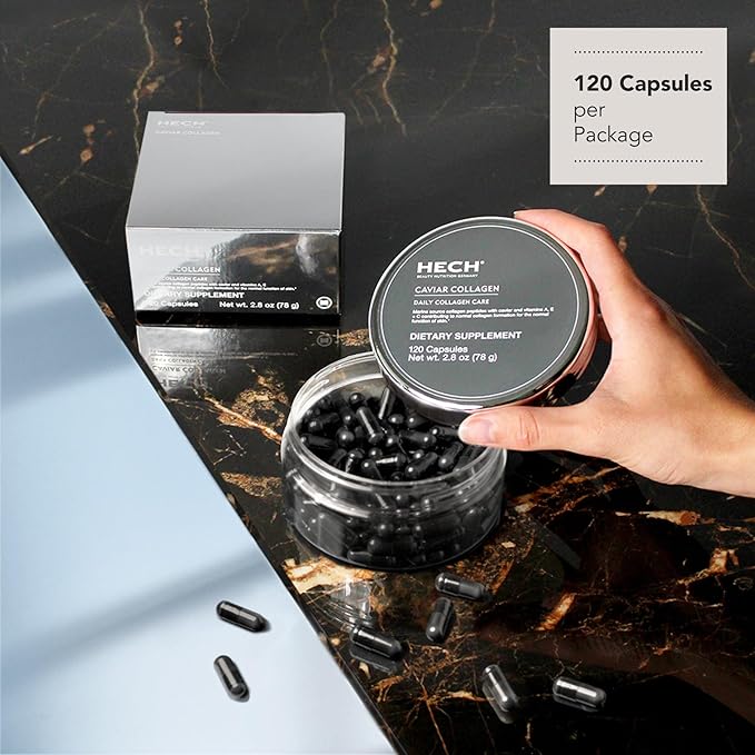 Caviar Collagen Capsules - Beauty Supplement with 2,000 mg Marine Collagen Peptides, Caviar Extract and Vitamin Complex