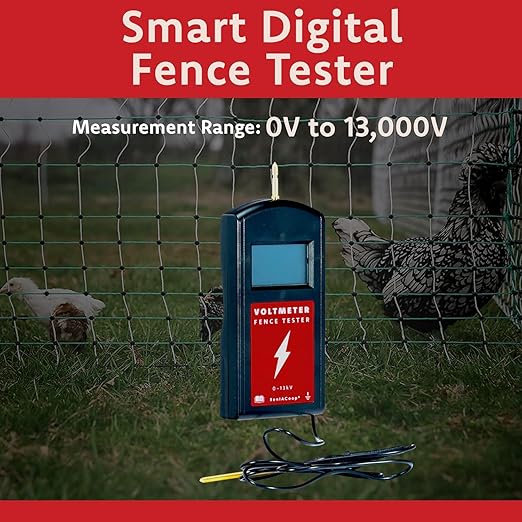RentACoop Electric Poultry Netting Accessory Set - Includes - 0.6J Fence Charger, 3' Grounding Rod, Gate Handle Kit, and Voltmeter Fence Tester