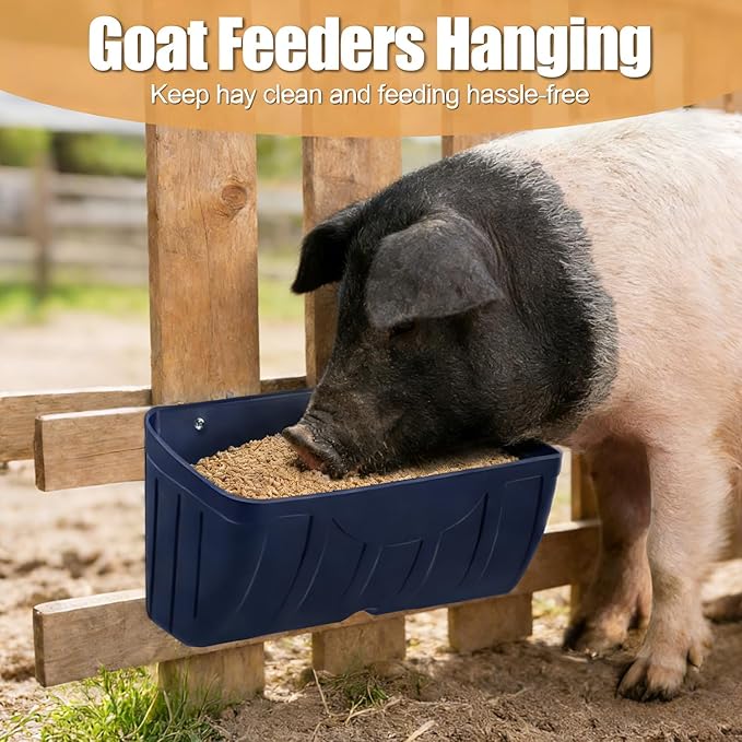 Chicken Feeder,Hanging Goat Feeders,Hanging Poultry Feeder for Sheep, Duck and Dog, Fence Feeder Trough Livestock Feeding Container, Chicken Coop Accessories, 2 Pack Blue Chicken Feeder Waterer