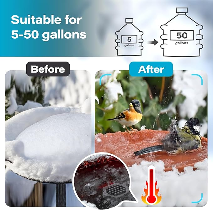 500W Pond Heater Submergible De-icer Cast Aluminum Chicken Water Heater,Stock Tank Heater for Livestock/Horse/Fish/Bird Bath Winter Outdoor, 10ft (500W)