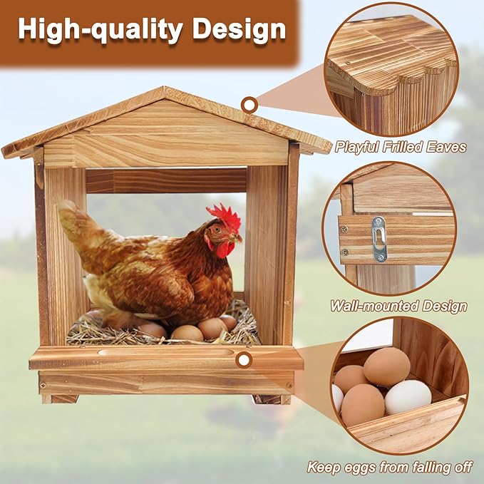 Nesting Boxes for Chickens, Nesting Boxe, Chickens Nesting Box, 3 Compartments - Wall Mount Wooden Egg Laying Nest Box for Chicken Coop,Large Size 11.42' L× 13' W × 14.96' H