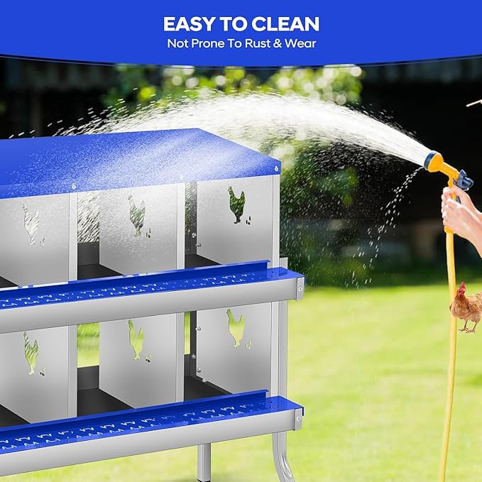 8-Hole Chicken Nesting Box, Rustproof Galvanized Steel, Wall-Mounted Metal Laying Box for Hens, Easy Egg Collection & Cleaning, Roll Away Nest Boxes - Blue