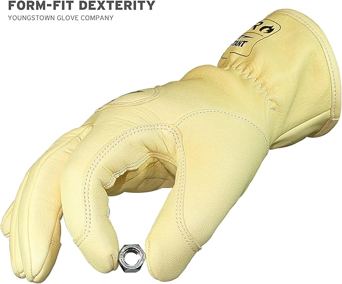 Youngstown Glove Leather Ground Utility Gloves for Men - Kevlar Lined - Cut, Puncture, Flame Resistant, Arc Rated, - Tan, Medium