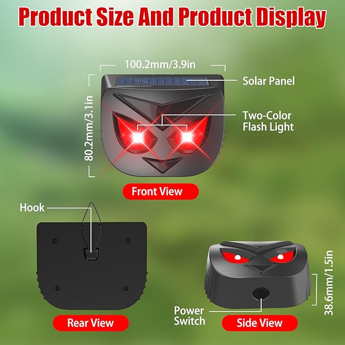 Solar Nocturnal Animal Repeller Outdoor Predator Eyes Coyote Deterrent Predator Lights for Chicken Coop, Raccoon Repellent Deer Repellent Devices Deterrent Lights for Skunk Fox Yard Garden, 4 Pack