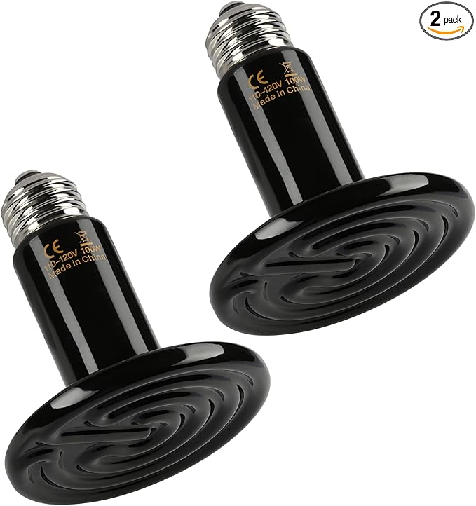 Simple Deluxe 100W Ceramic Heat Emitter 2 Pack Reptile Heat Lamp No Light Emitting Heat Bulbs for Amphibian Terrarium, Bearded Dragon Lizard Snake Turtle, Brooder Coop Incubating Chicken