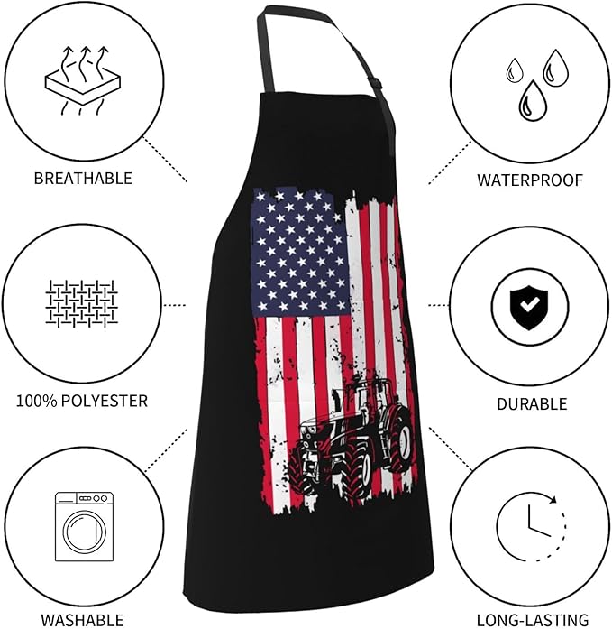Distressed Flag Tractor Aprons With Pockets Men Women Waterproof Adjustable Bib Apron Kitchen Gardening Salon Aprons For Cooking
