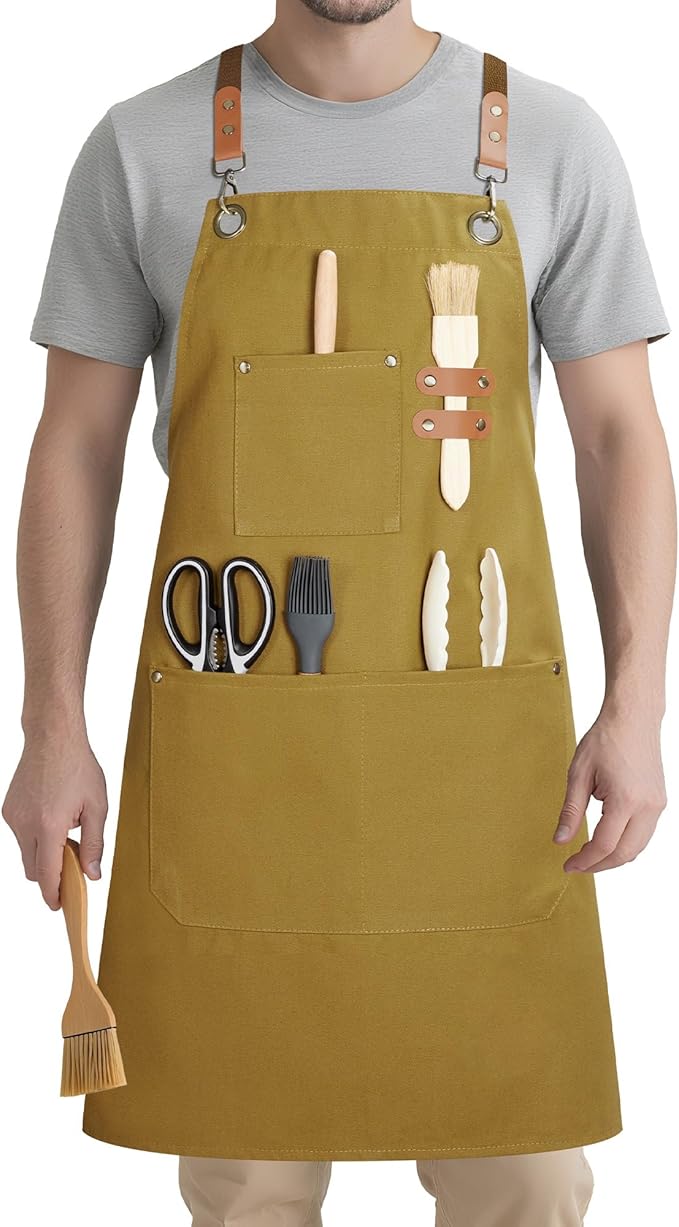 Syntus Adjustable Bib Apron with 2 Pockets Cooking Kitchen Aprons for Women Men Chef
