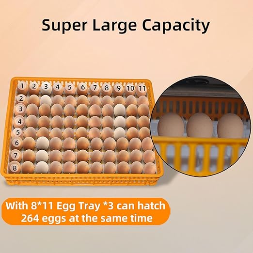 XKV 264 Egg Incubator with Automatic Egg Turning,Temperature Control and Humidity Control,Hatching Eggs,Chicken,Ducks,Poultry,Industrial Brooding Machine Chicken Incubator for Farm,Lab,Home,Indoor