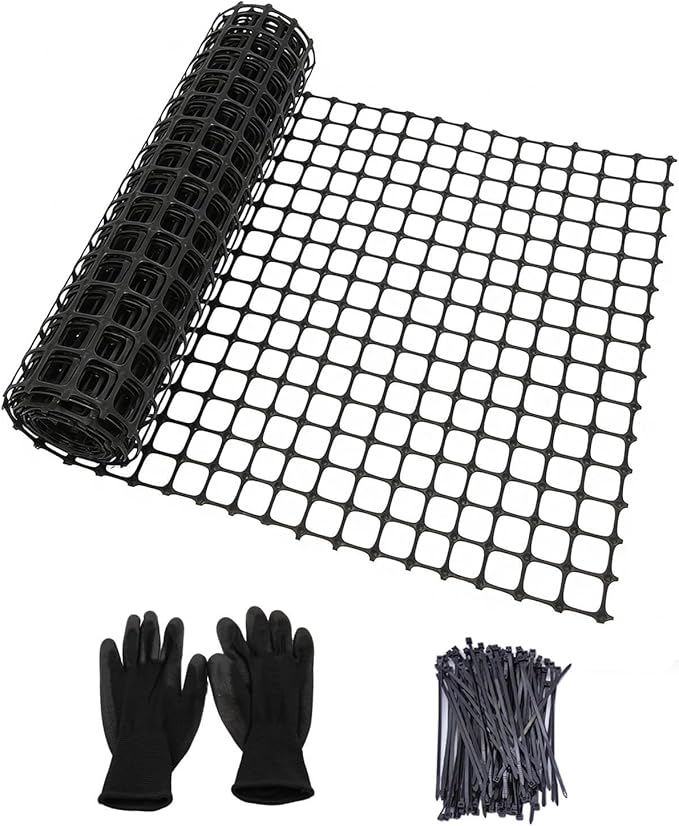Plastic Chicken Wire Mesh Fence Roll - Black 16IN * 10FT Multi-Use Garden & Poultry Netting, Animal Barrier for Pets, Plants, Patio,Balcony, Snow Fencing & Temporary Indoor and Outdoor Use