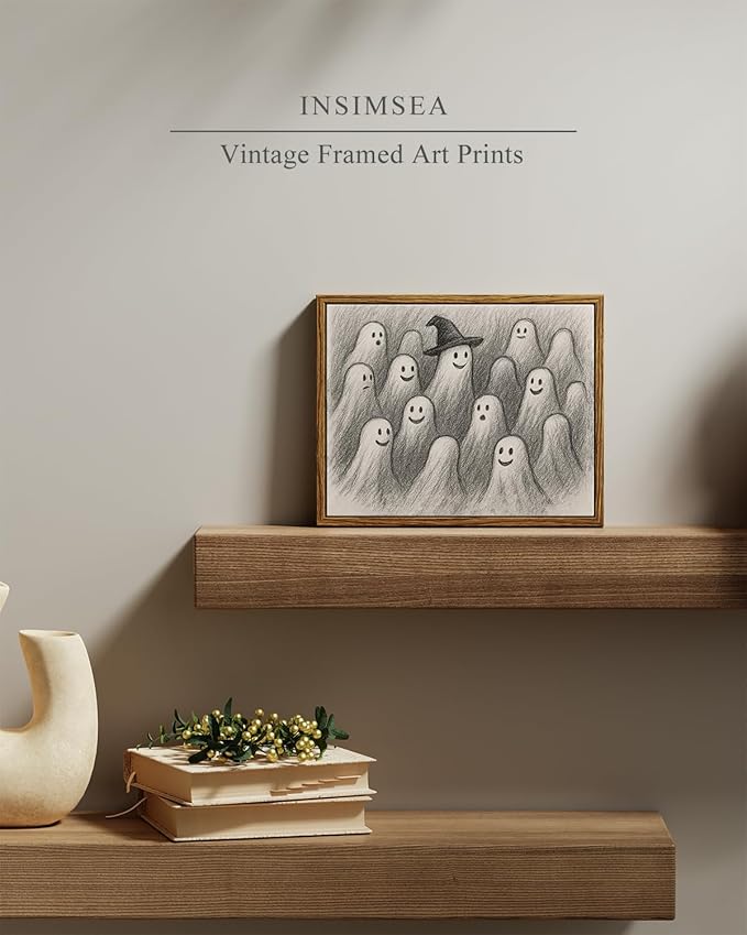InSimSea Vintage Framed Wall Art for Living Room, Ghost Meeting Canvas Decor, Occult Artwork Prints, Dark Academia Oil Painting Wall Decor Gallery Picture for Bathroom Bedroom Kitchen 10L x 8W