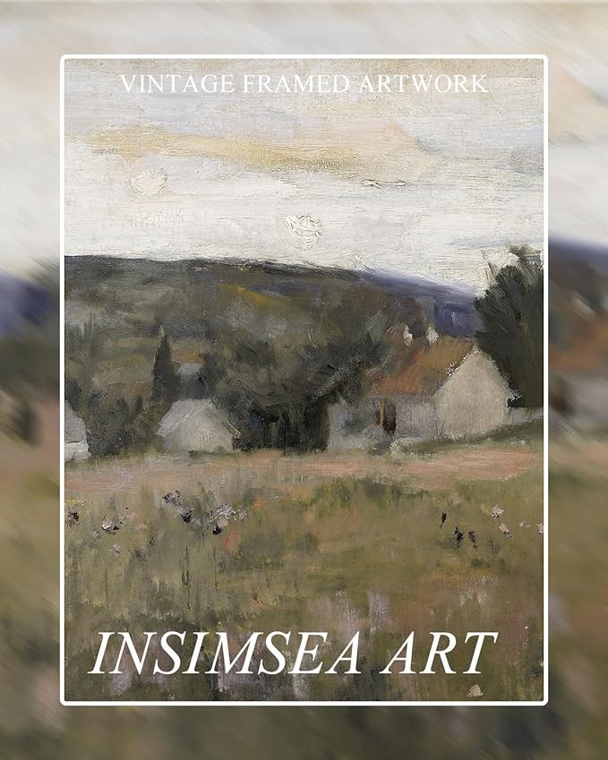 InSimSea Framed Canvas Art, Abstract Serene Countryside Scene, Mid Century Modern Decor for Living Room, Bedroom, Office - 8x10in