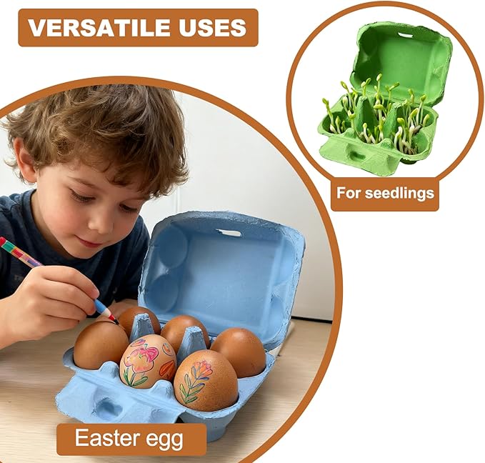 Half Dozen Paper Pulp Egg Cartons Cheap Bulk Fresh Chicken Eggs Basket Holder Storage Container Reusable for Easter (Blue, 20)