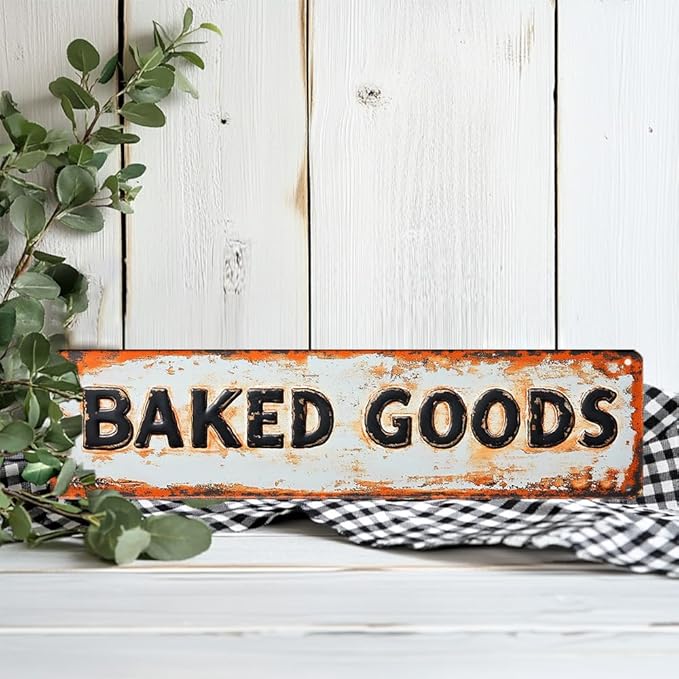 Vintage Style Kitchen Decor 'Baked Goods' Metal Sign, 16x4 Inch - Distressed Finish Decorative Sign For Home, Kitchen, Cafe, Pubs Wall/Gate Hanging Plaque, Christmas Decor