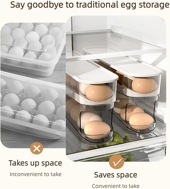 Auto Rolling Egg Dispenser for Refrigerator, Space-Saving Fridge Egg Organizers and Storage with Lid, Egg Tray for Countertop, Kitchen & Outdoor Use