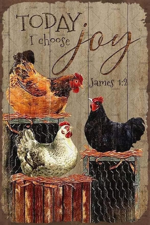Chicken Decor Retro Today I Choose Joy Metal Tin Sign Funny Chicken Coop Accessories Rooster Decor For Kitchen Farm 8x12 Inch