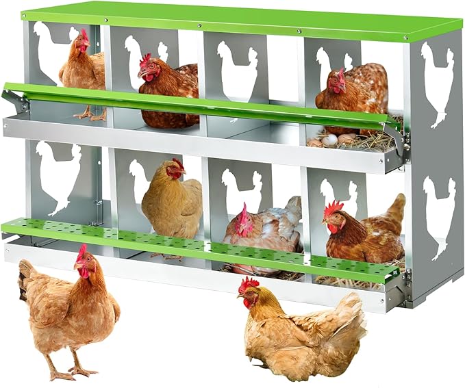 Chicken Nesting Box for Laying Eggs,Wall-Mountable Chicken Coop Nesting Boxes,8 Hole Roll Away Nesting Boxes,with Large Vented Holes,for Chickens,Ducks,Large Egg Laying Boxes (Green 8 Hole)