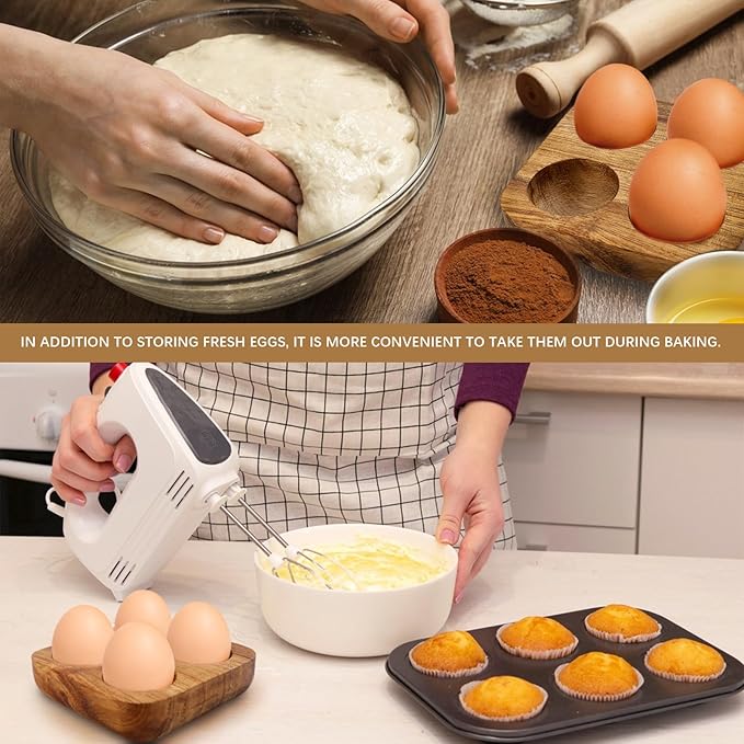 4 Slots Wooden Egg Tray, Egg Holder for Kitchen Refrigerator Countertop Display Or Storage