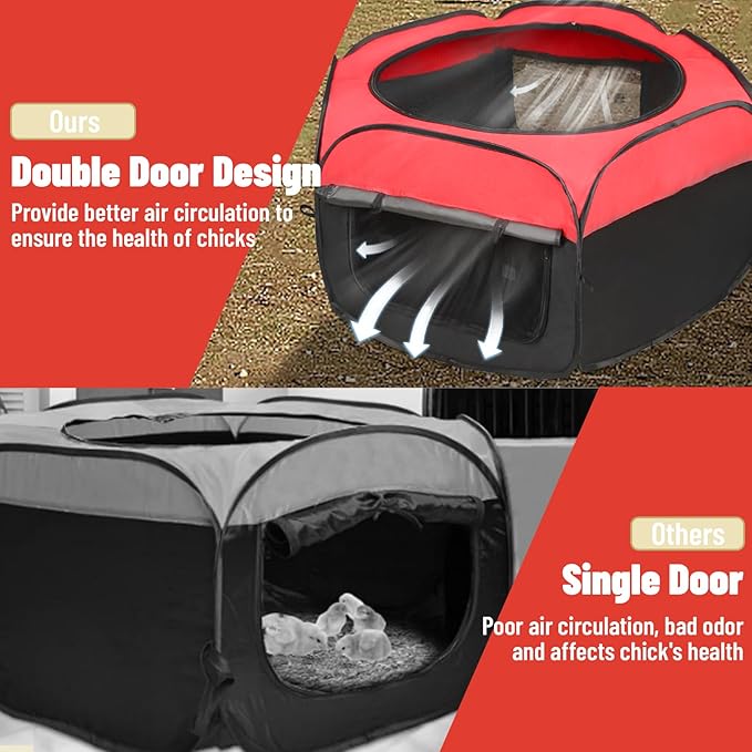 Chicken Brooder Box for Chick Starter Kit - 2026 Upgrade Double Door Chicks Brooder Pen/Chickens Playpen/Chick Tent Baby Chickens Supplies Up to 15 Baby Chicks,Duck,Quail