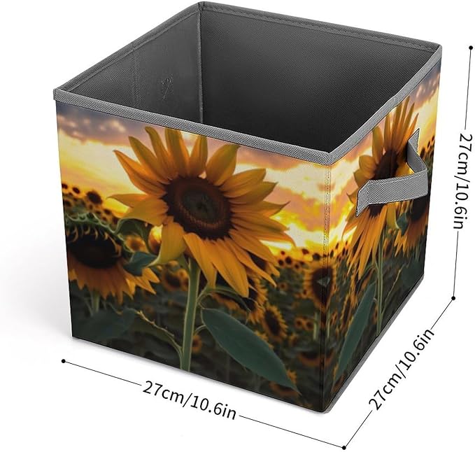 Farm Sunflower Storage Bins Cubes Fabric Cube Organizer with Handle Durable Storage Boxes Large Storage Baskets Foldable Cube Bins for Home Clothes Closet Organizers