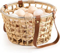 Farmhouse Wicker Egg Basket for Collecting Fresh Eggs, Round Storage Basket with Handle, Brown, Sea Grass