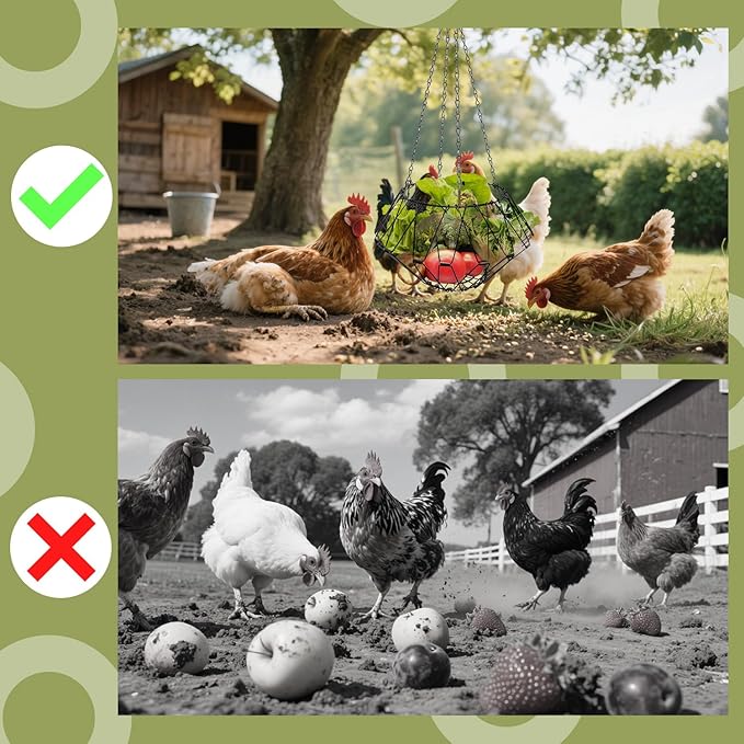 Hanging Chicken Feeder,12 in Large Foldable Chicken Feeder, Poultry Vegetable Fruit Feeding Holder with Hanging Chain(1 Pack)