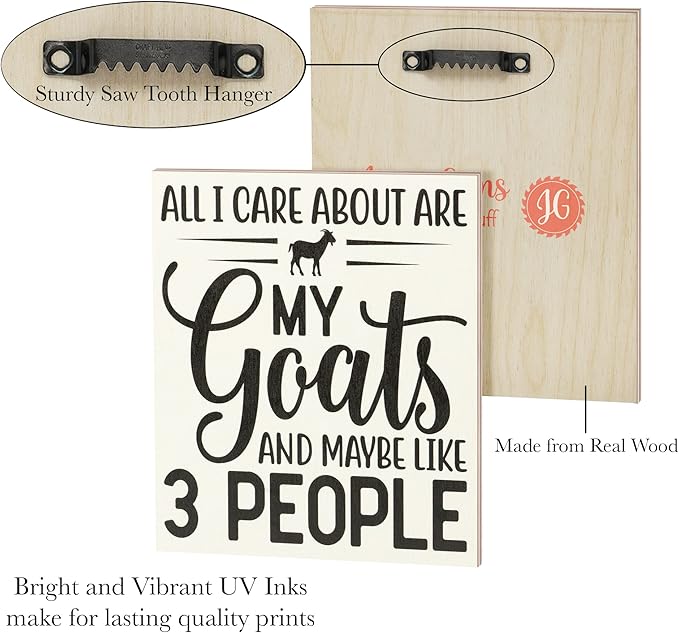 JennyGems All I Care About Are My Goats and Maybe 3 People Wooden Sign, Goat Gifts for Goat Lovers, Farm Decor, Made in USA