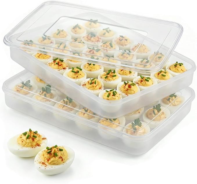 HANSGO Deviled Egg Containers with Lid, Set of 2, Plastic Clear Deviled Egg Tray Holder Carrier for 60 Eggs, Suitable for Refrigerator, Home, Party, Kitchen Supplies, Stackable & Portable