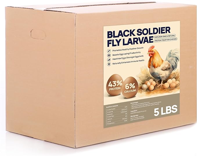 5 LB BSF Larvae – Whole Dried Insect Protein for Chickens & Poultry – Calcium-Rich Bulk Feed Supplement