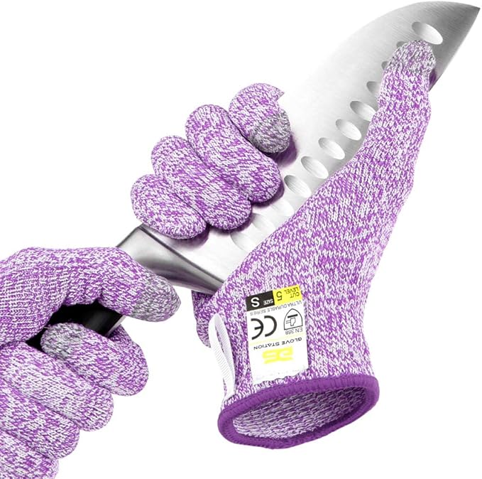 Glove Station Ultra Durable Series Cut Resistant Gloves - Cutting Gloves for Chefs, BBQ and Cooking - Level 5 Protection, Food Grade Safe Cut - Purple, Large Size