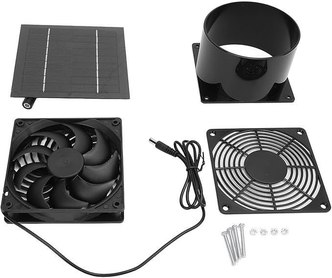 5W Solar Powered Flange Exhaust Fan, Solar Panel Fan Kit with 5V Solar Panel, IP65 Water Ventilation Fan for Greenhouse Chicken Coop Shed RV Attic Barn, Easy to Install N