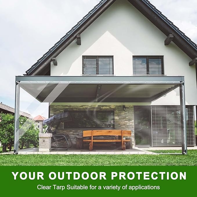 Clear Tarp,10x14ft Clear Tarps Heavy Duty Water Resistant with Reinforced Edge,14Mil Thickened Transparent Tear Resistant Water Resistant PVC Vinyl Tarpaulin Enclosure for Porch,Greenhouse Outdoor
