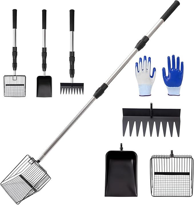 Chicken Poop Scooper- Chicken Coop Pooper Scooper for Sand 4-Piece,with Stainless Steel Handle Sifter Chicken Coop Litter Scoop Supplies,for Hens Ducks Rabbits (Up to 10 Chickens)