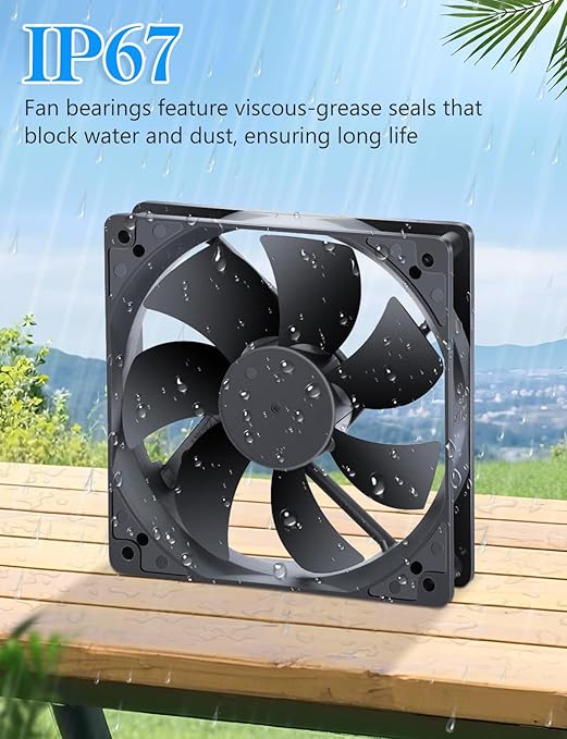 2pcs 120mm x 25mm IP67 Exhaust Fan 2pin DC 12V Dual Ball Bearing Brushless Cooling for Rv Fridge, Gaming Laptop,growtent, Solar Battery Box, Chicken coop