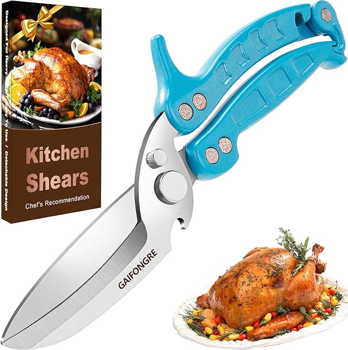Heavy Duty Poultry Shears Scissors,Kitchen Shears for food Heavy Duty,Kitchen Scissors All Purpose,Chicken,Fish,Meat,Easily Separable for Thorough Cleaning,Dishwasher Safe（BLUE）