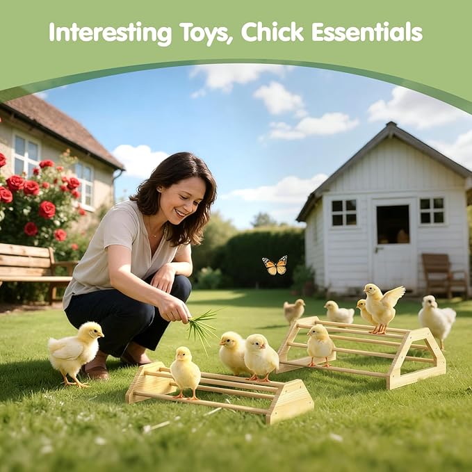 Pawaboo Chick Perch, 2 Pack Wooden Chicken Roosting Bars, Large & Small 2 Sizes Chick Perches Toy for Coop and Brooder, Chicken Roosts and Perches Stand for Chicks Ducklings Quails