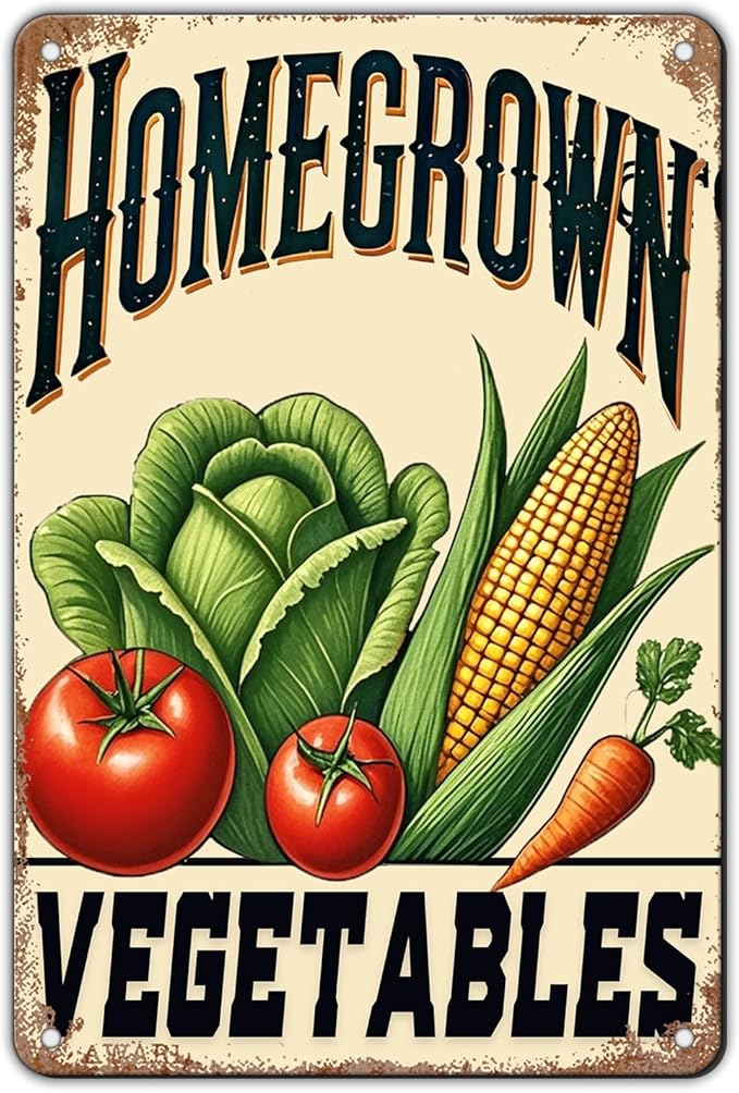 Homegrown Vegetable Wall Decor Vegetable Tomato Corn Metal Tin Sign 12x8 Inch Home Restaurant Kitchen Farm Garden Yard Sign Outdoor Art Wall Decor