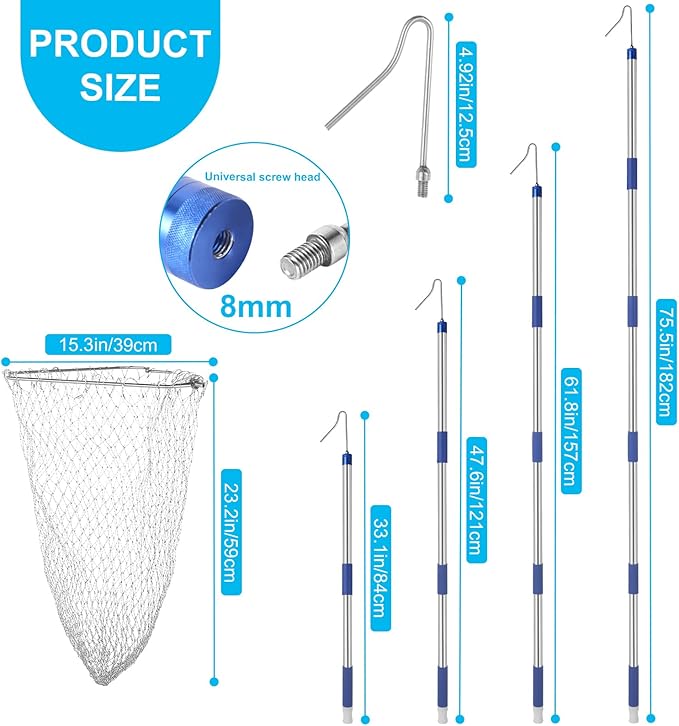 Chicken Catching Net ,Chicken Catcher Leg Hook , Extendable from 33" to 75.5" Made of Stainless Steel TubeSuitable for Catching Small Duck,Goose,Bird, Skunk Bat and Fishnet etc,（15.3 x 23.2 Inch Net）