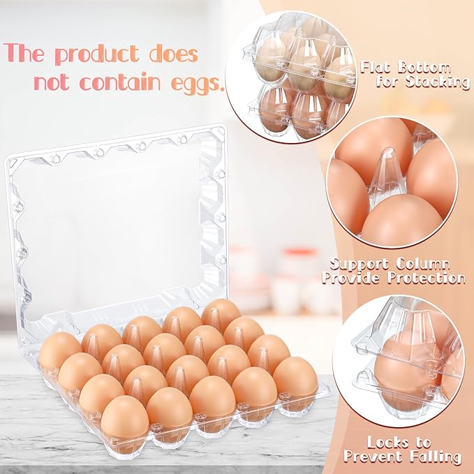 Zubebe 200 Pieces Clear Egg Cartons Plastic Egg Cartons Bulk Empty Chicken Egg Tray Holds Securely Clear Blank Egg Cartons for Chicken Farm Business Market Home Refrigerator Storage(4 x 5 Grids)