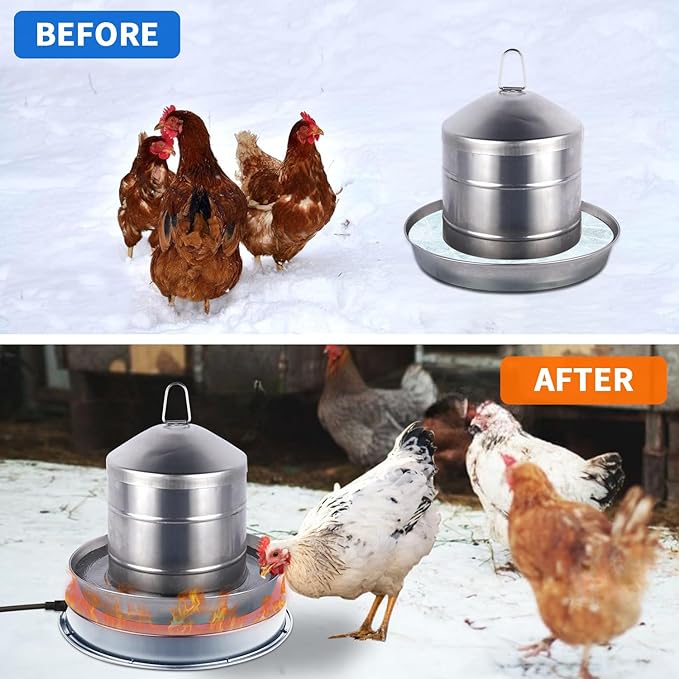 Chicken Water Heater for Winter, 110Watt Thermostat Heated Poultry Waterer Base with 9.8ft Power Cord，Suitable for Poultry Waterer (Silver, 11INCH-2PACK)