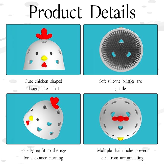 Egg Washer For Fresh Eggs,Egg Cleaner For Fresh Eggs,Egg Scrubber,Egg Brush For Cleaning Fresh Eggs,Creative Chicken Shape Egg Wash Brush Silicone Washing Egg Tool - White