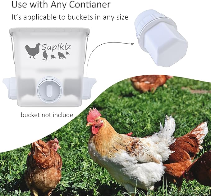DIY Chicken Feeder Rain Proof Poultry Feeder Port Gravity Feed Kit for Buckets, Barrels, Bins, Troughs
