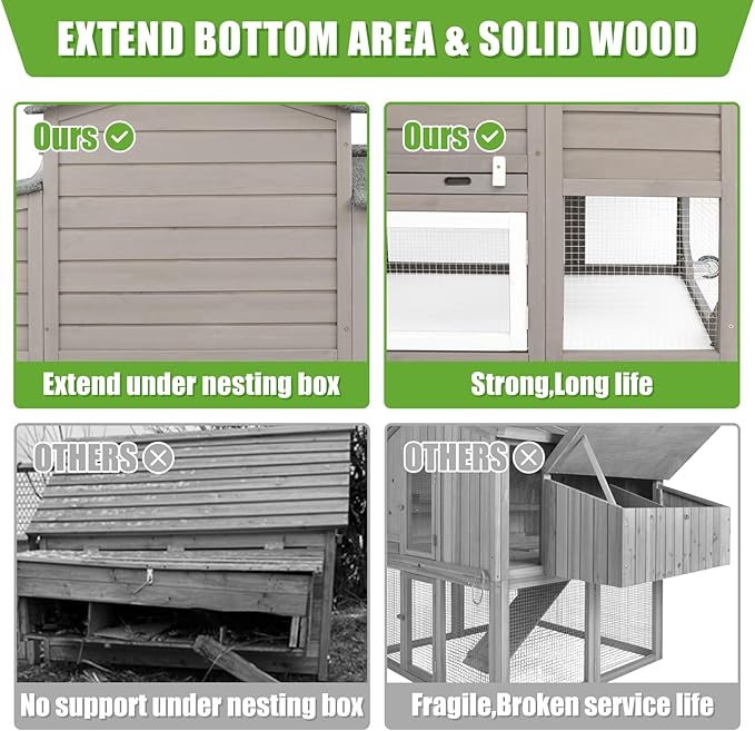 PetsCosset 136" Chicken Coop with Wheels, Backyard Wooden Hen House Outdoor for 1-6 Chickens, 2 Story Poultry Cage Chicken Coop and Run, Nesting Box, Pull Out Trays, Set of Two, (Grey)